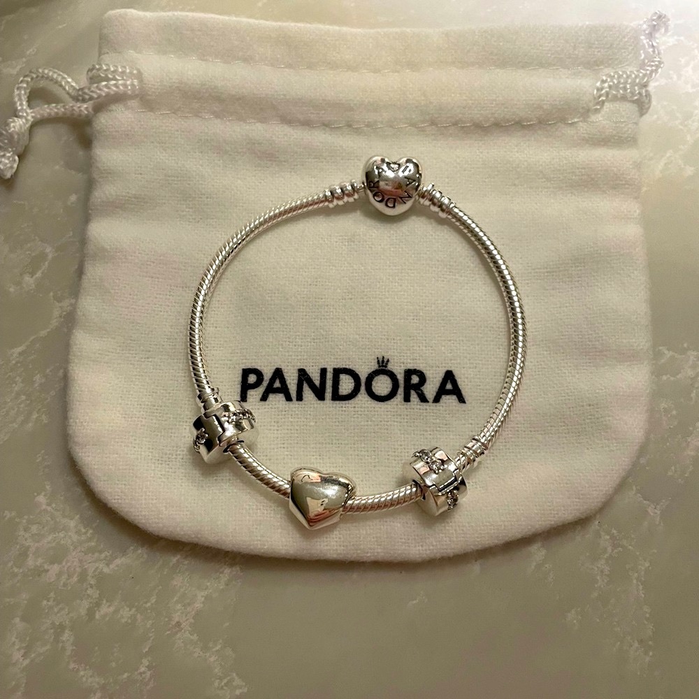 Brand new never worn Pandora Bracelet with charms size small